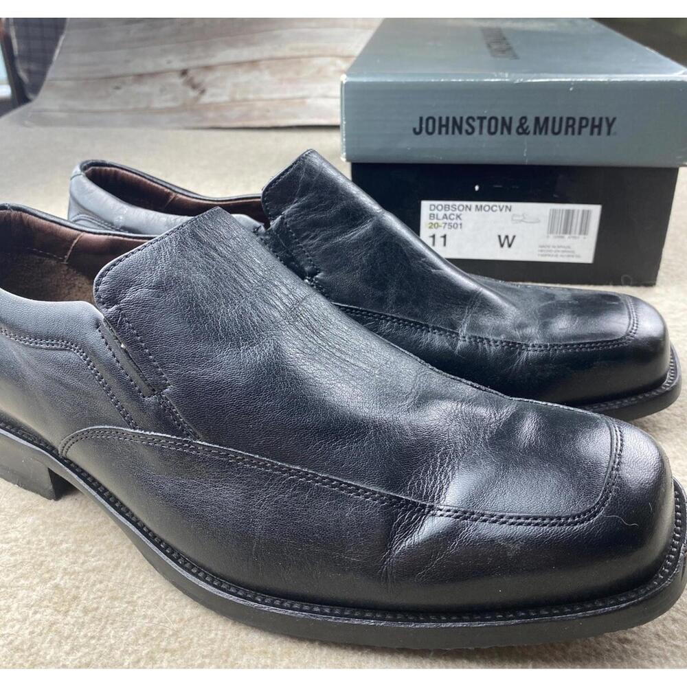 Men's Dress Casual Shoes JOHNSTON & MURPHY Loafer Black Leather 11 W Wide Dobson